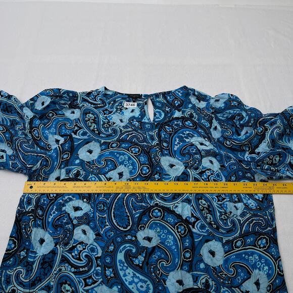 Talbots Plus Top Women 2X Blue Floral Print Popover Blouse Puff Sleeve Viscose - Picture 9 of 10